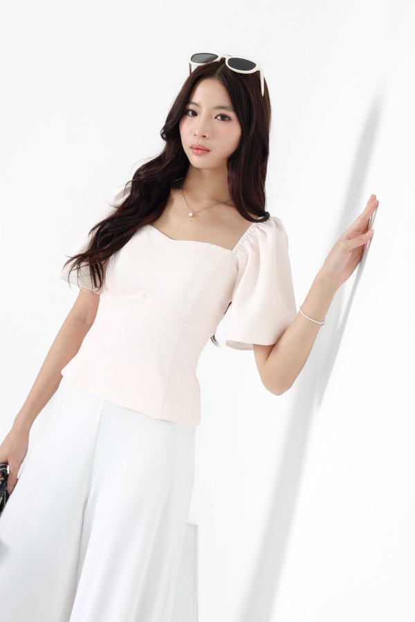 (PO ETA: END AUG) *TPZ* HERA FLUTTER SLEEVES TOP IN CHAMPAGNE PEARL