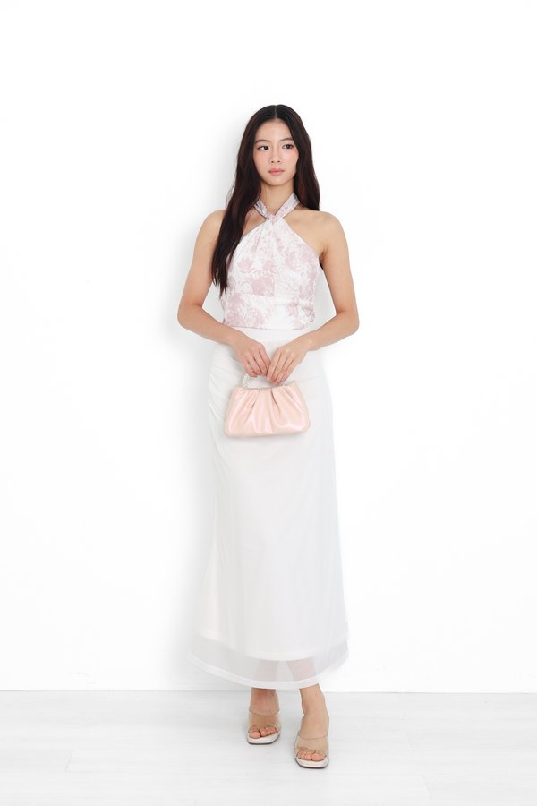*TPZ* ASTER HALTER RIBBON TOP IN TOILE DE FORTUNE SOFT PINK