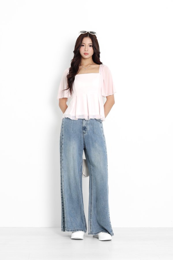 *TPZ LUXE MESH* ZELDA MESH FLUTTER SLEEVES TOP IN ICE PINK