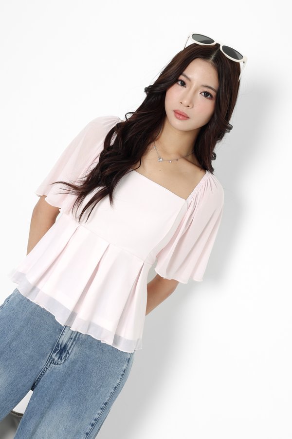(PO ETA: END AUG) *TPZ LUXE MESH* ZELDA MESH FLUTTER SLEEVES TOP IN ICE PINK