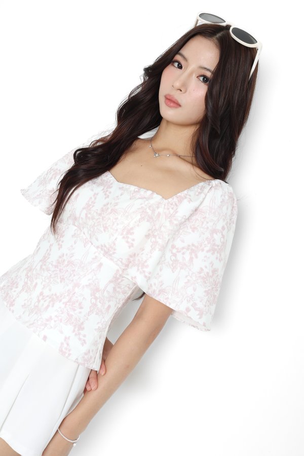 *TPZ* HERA FLUTTER SLEEVES TOP IN TOILE DE BEAUTY SOFT PINK