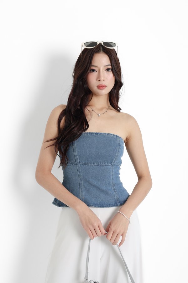*TPZ* MON CHERIE DENIM TOP IN MID WASH