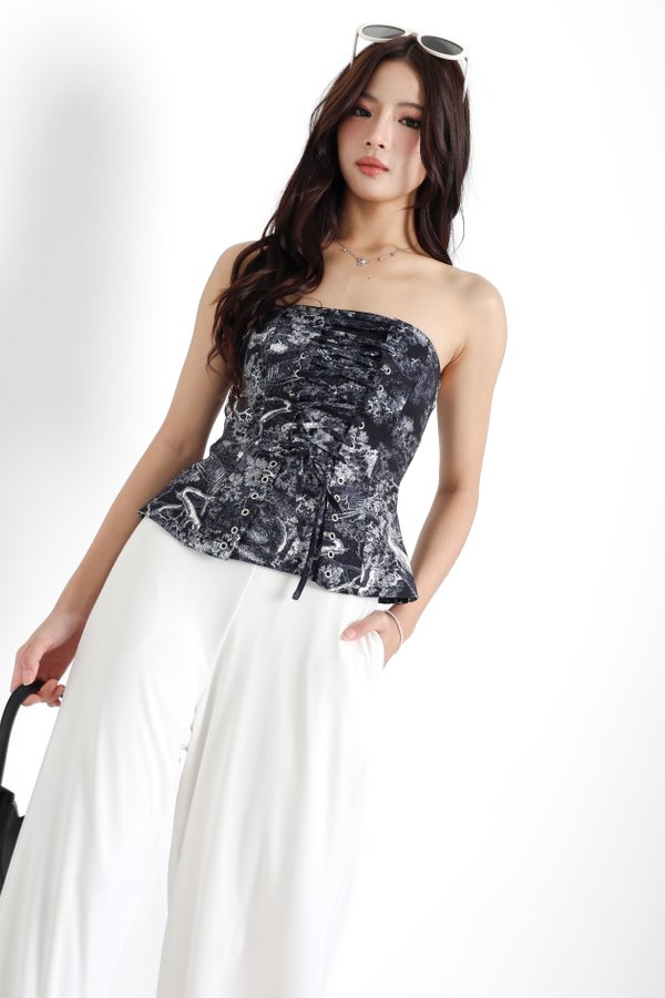 (PO ETA: END AUG) *TPZ* AZETTE CORSET LACED TOP IN TOILE DE SECRET DEEP NAVY