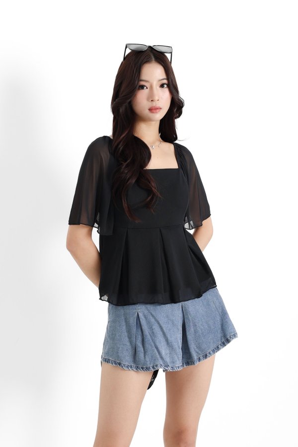 (PO ETA: END AUG) *TPZ LUXE MESH* ZELDA MESH FLUTTER SLEEVES TOP IN BLACK