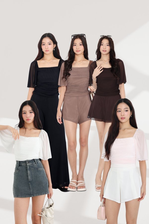 (PREORDER) *TPZ LUXE MESH* CAS FLUTTER SLEEVES TOP (MULTIPLE COLOURS)