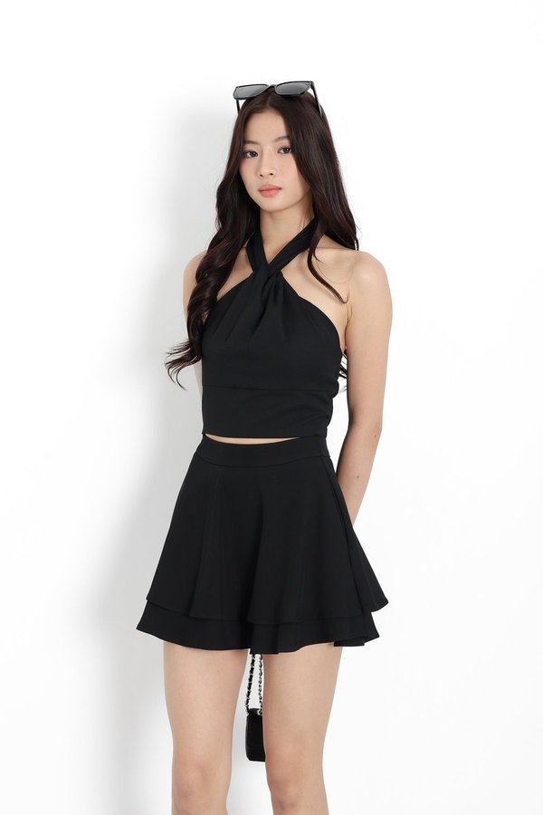 *TPZ* ASTER HALTER RIBBON TOP IN BLACK