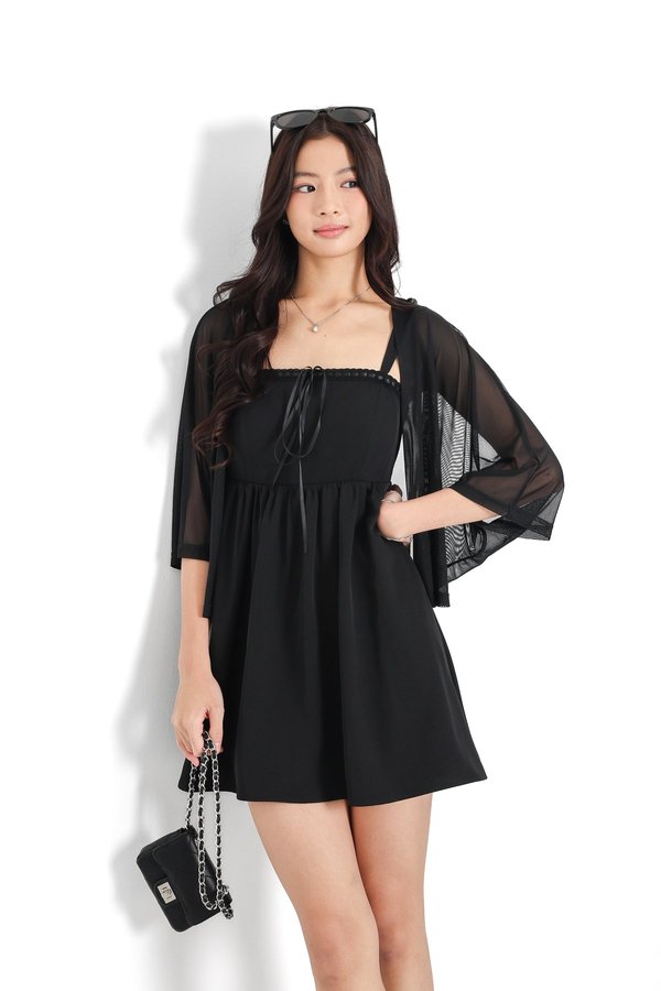 (PO ETA: END AUG) *TPZ* MINI DIORETTE LACE RIBBON DRESS ROMPER (WITH DETACHABLE SHORTS) IN BLACK