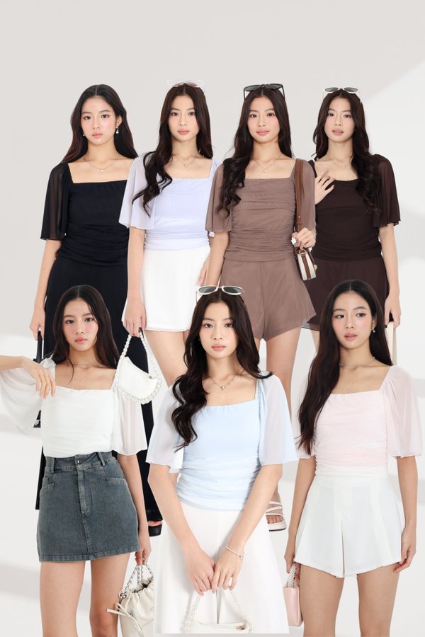 (PREORDER) *TPZ LUXE MESH* CAS FLUTTER SLEEVES TOP (MULTIPLE COLOURS)