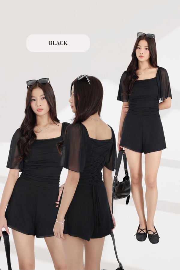 (PREORDER) *LUXE MESH* SOL CORSET MESH FLUTTER TOP (MULTIPLE COLOURS)