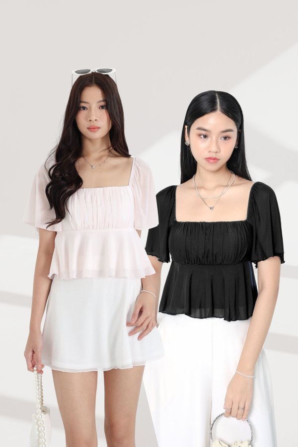 *TPZ LUXE MESH* WHISPER MESH FLUTTER SLEEVES BABYDOLL TOP 2.0 (MULTIPLE COLOURS)