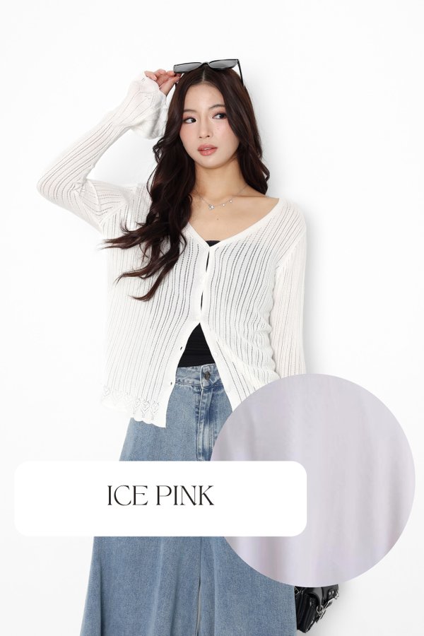 (PO ETA: MID OCT) *TPZ* ELOWEN CABLE KNIT CARDIGAN IN ICE PINK