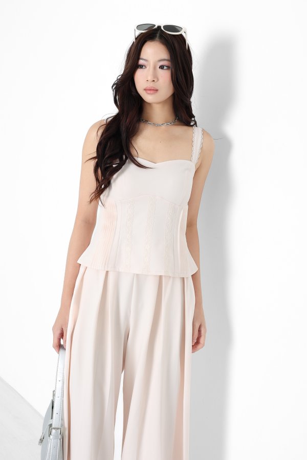 *TPZ* KALA HIGH WAISTED PLEATED PANTS (PETITE) IN CHAMPAGNE PEARL