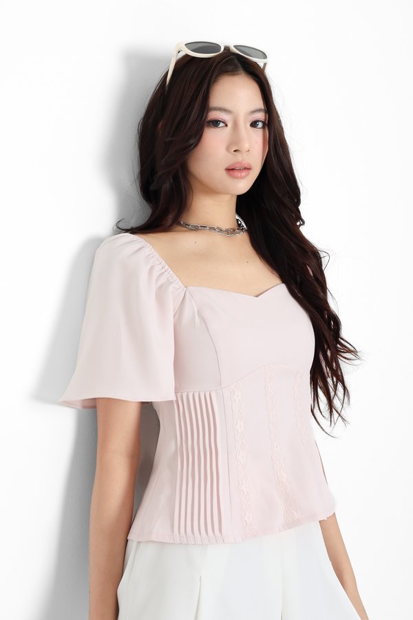 *TPZ* ZENYA ENCHANTED LACE FLUTTER TOP IN ICE PINK