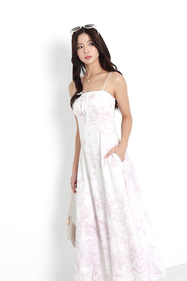 *TPZ* DIORELIA LACE RIBBON MAXI DRESS IN TOILE DE SECRET SOFT PINK