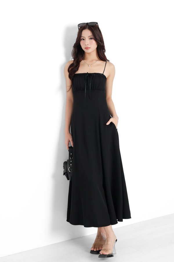 *TPZ* DIORELIA LACE RIBBON MAXI DRESS IN FULL BLACK WITH BLACK RIBBON