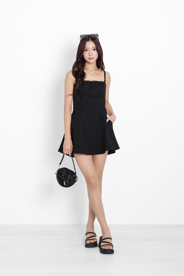 *TPZ* CANYA LACE CORSET DRESS ROMPER *WITH DETACHABLE SHORTS* IN BLACK