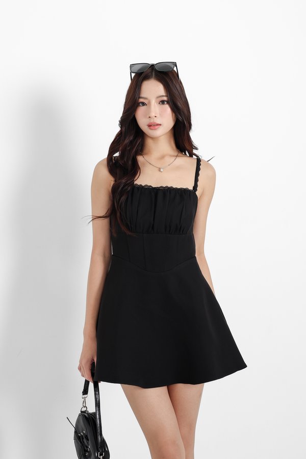 *TPZ* CANYA LACE CORSET DRESS ROMPER *WITH DETACHABLE SHORTS* IN BLACK