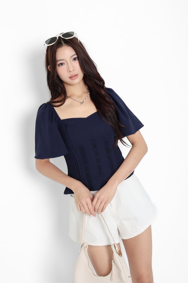 *TPZ* ZENYA ENCHANTED LACE FLUTTER TOP IN MIDNIGHT NAVY