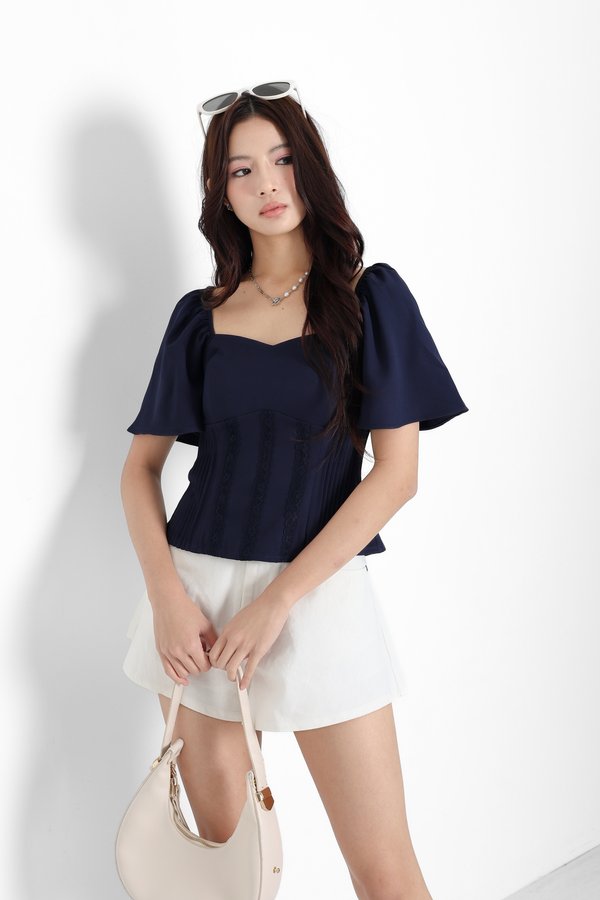 *TPZ* ZENYA ENCHANTED LACE FLUTTER TOP IN MIDNIGHT NAVY