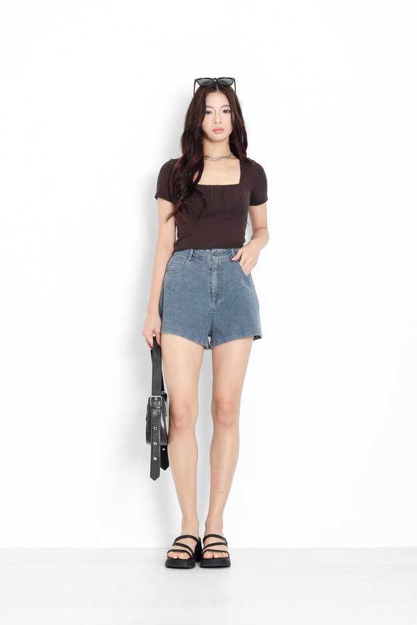 *TPZ PERFECT* DREA SLEEVED LACE TOP IN FRIGGIN' BROWN