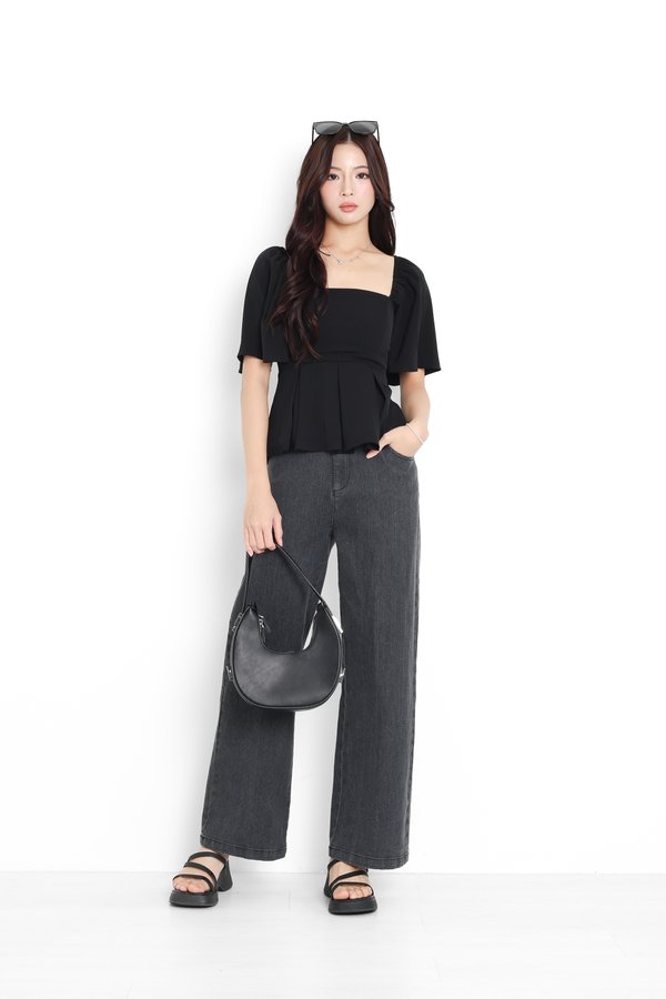 (PO ETA: END AUG) *TPZ* ZELDA FLUTTER SLEEVES FLOWY PLEATS TOP IN BLACK