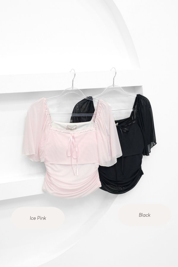 (PO ETA: END SEPT) *TPZ LUXE MESH* PRINCESS RIBBON FLUTTER TOP IN SOLID (MULTIPLE COLOURS)