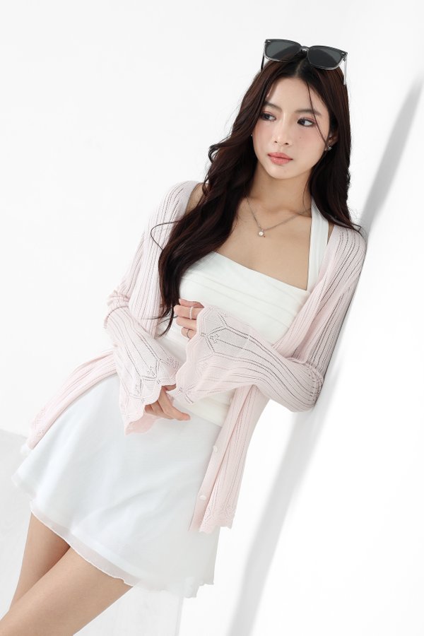 (PO ETA: MID OCT) *TPZ* ELOWEN CABLE KNIT CARDIGAN IN ICE PINK