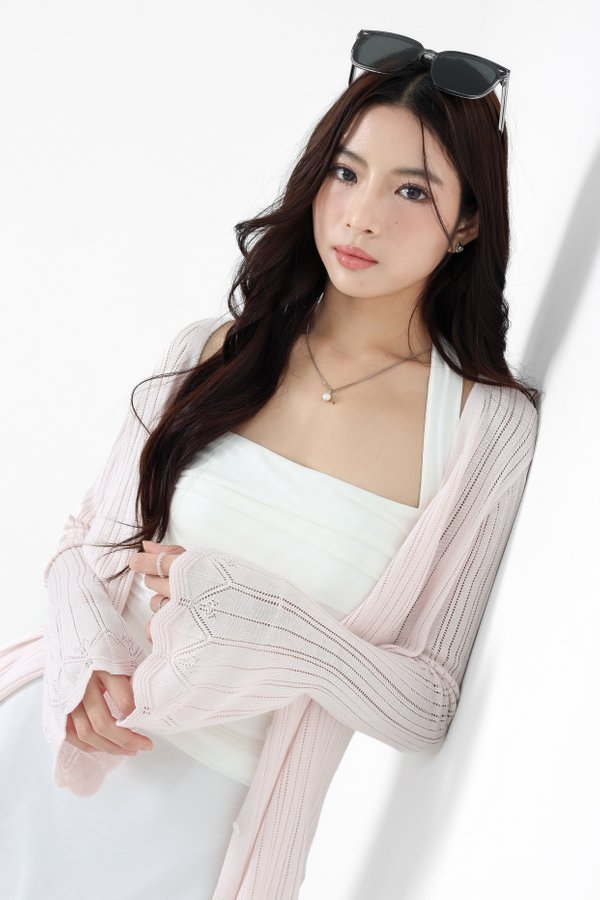 (PO ETA: MID OCT) *TPZ* ELOWEN CABLE KNIT CARDIGAN IN ICE PINK