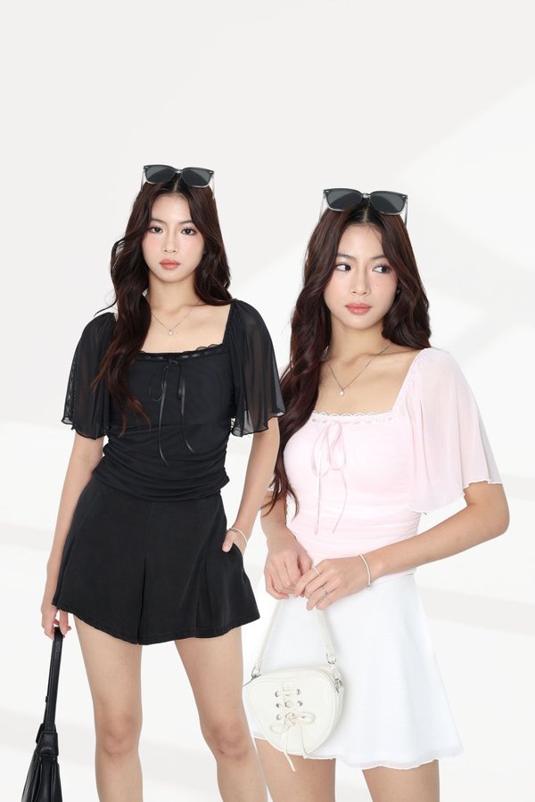 (PO ETA: END SEPT) *TPZ LUXE MESH* PRINCESS RIBBON FLUTTER TOP IN SOLID (MULTIPLE COLOURS)
