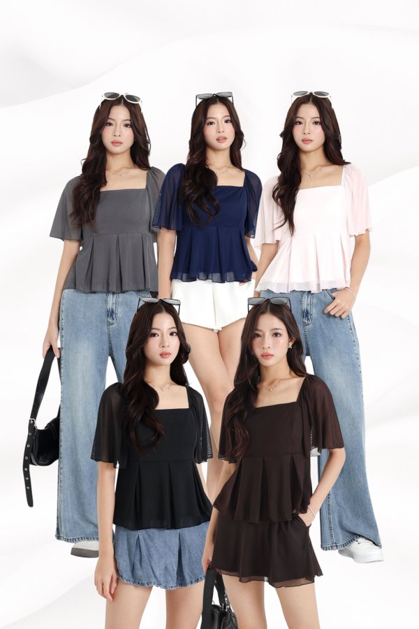 (PREORDER) *TPZ LUXE MESH* ZELDA MESH FLUTTER SLEEVES TOP (MULTIPLE COLOURS)