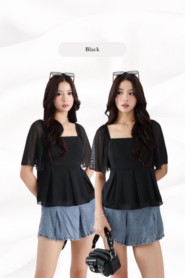 (PREORDER) *TPZ LUXE MESH* ZELDA MESH FLUTTER SLEEVES TOP (MULTIPLE COLOURS)