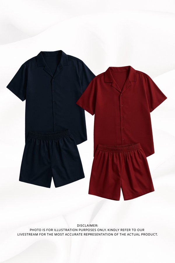 SET (PO ETA - END NOV) *TPZ LOUNGE* THE SUN TPZ SATIN UNISEX SHIRT & BERMS SET IN SOLID (MULTIPLE COLOURS)