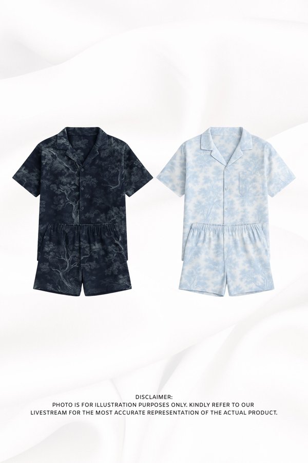 SET (PO ETA - END NOV) *TPZ LOUNGE* THE SUN TPZ SATIN UNISEX SHIRT & BERMS SET IN TOILE DE SECRET (MULTIPLE COLOURS)