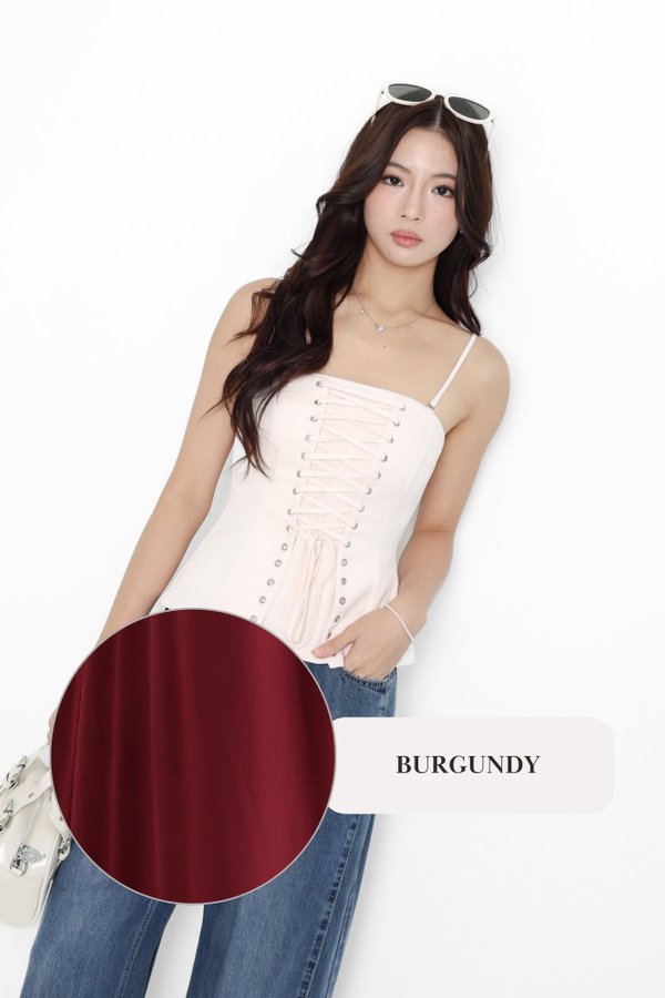 (PO ETA - MID DEC) *TPZ* AZETTE CORSET LACED TOP IN BURGUNDY