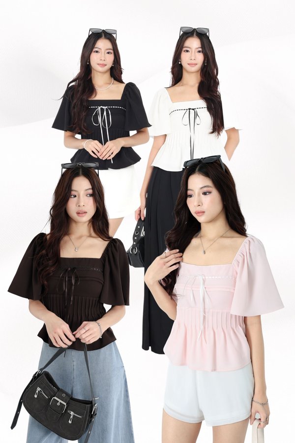 (PREORDER) *TPZ* DOLL RIBBON FLUTTER SLEEVES TOP (MULTIPLE COLOURS)