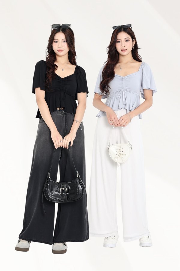 *TPZ BAMBOO* AIRI FLUTTER RUCHED TOP (MULTIPLE COLOURS)