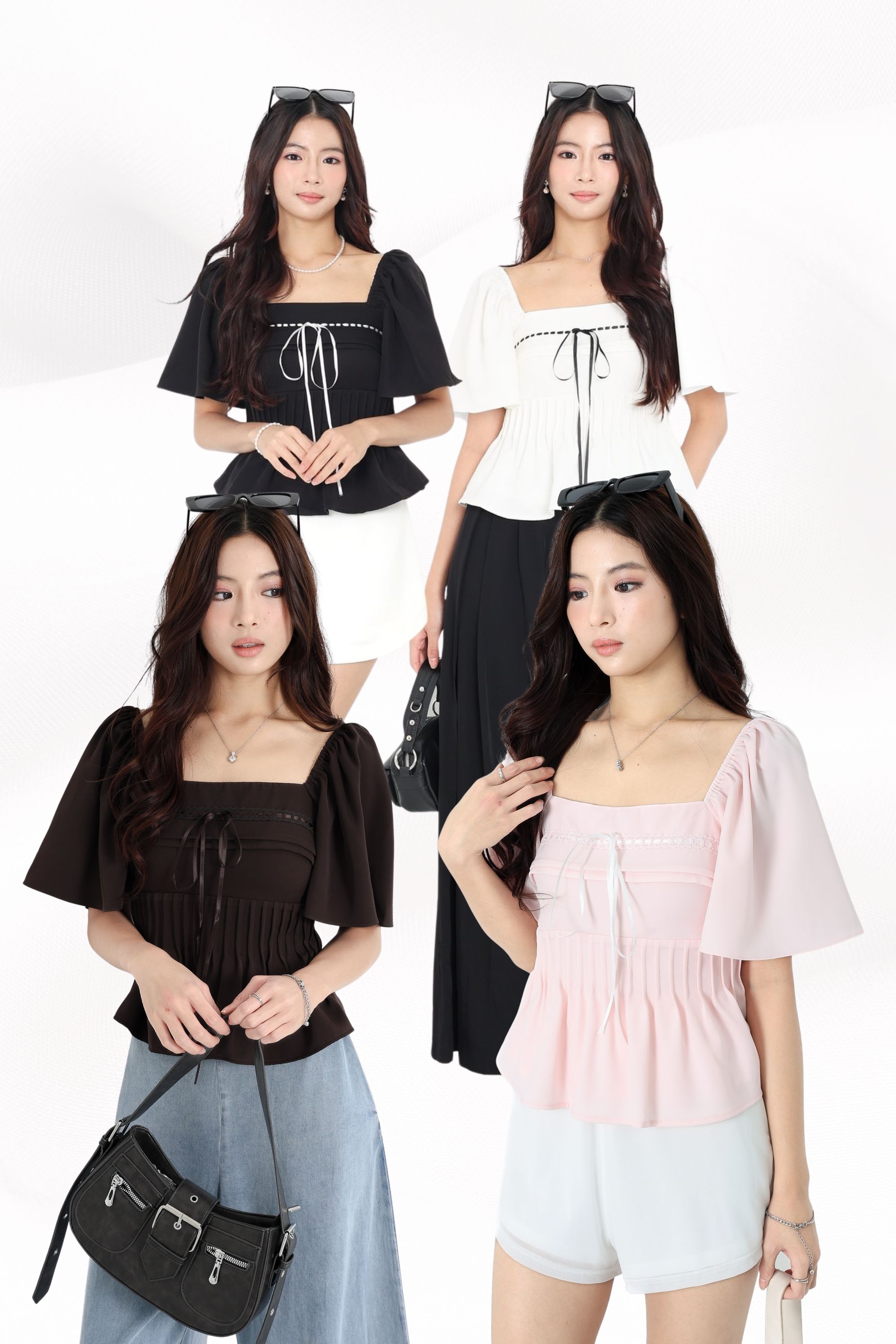 TPZ* DOLL RIBBON FLUTTER SLEEVES TOP (MULTIPLE COLOURS) | TOPAZETTE