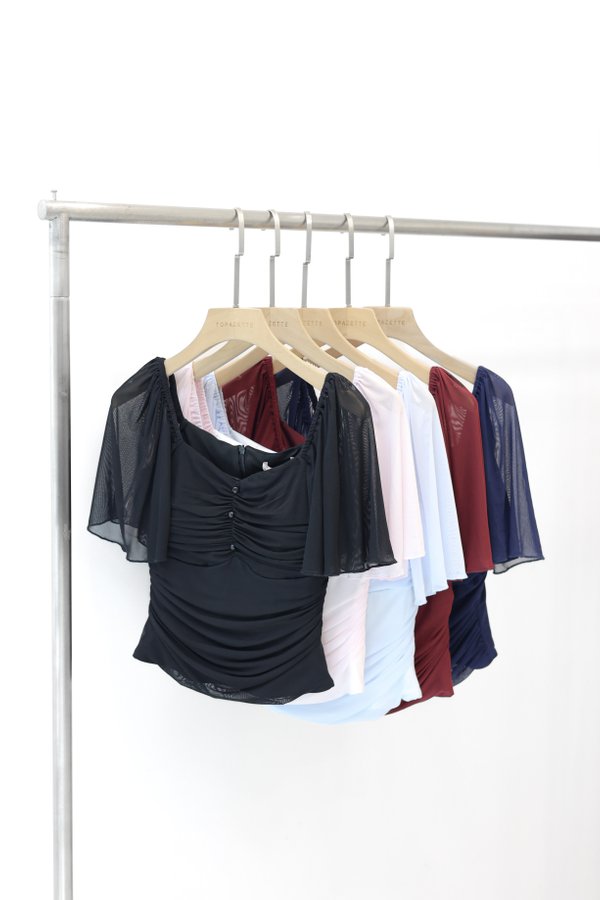 (PREORDER) *LUXE MESH* VIVI CATEYE FLUTTER TOP (MULTIPLE COLOURS)