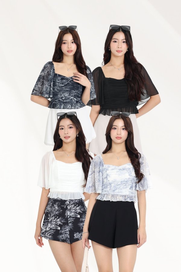 (PO ETA - END NOV TO EARLY DEC) *TPZ LUXE MESH* DESTINY FLUTTER SLEEVES TOP (MULTIPLE COLOURS)