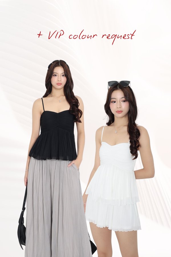 (PREORDER) *TPZ HOUSE OF PLEATS* VELLA MESH BABYDOLL PLEATED TOP (MULTIPLE COLOURS)