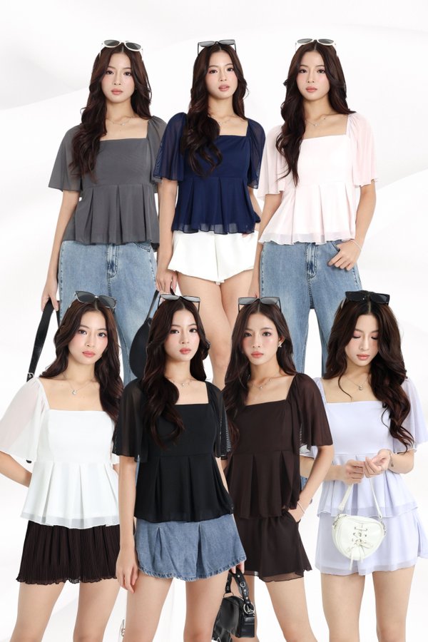 (PREORDER) *TPZ LUXE MESH* ZELDA MESH FLUTTER SLEEVES TOP (MULTIPLE COLOURS)