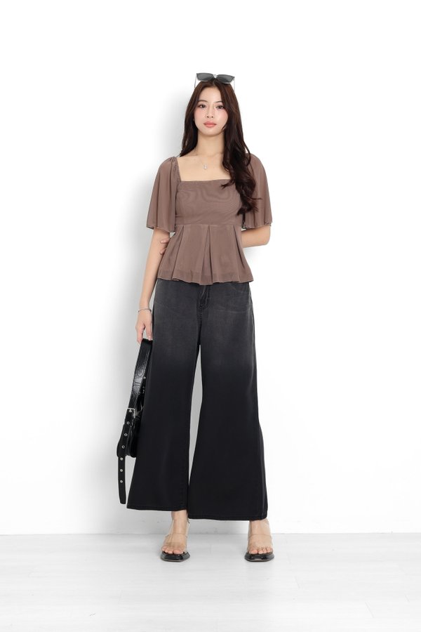 *TPZ LUXE MESH* ZELDA MESH FLUTTER SLEEVES TOP IN COFFEE (EM EXCLUSIVE)