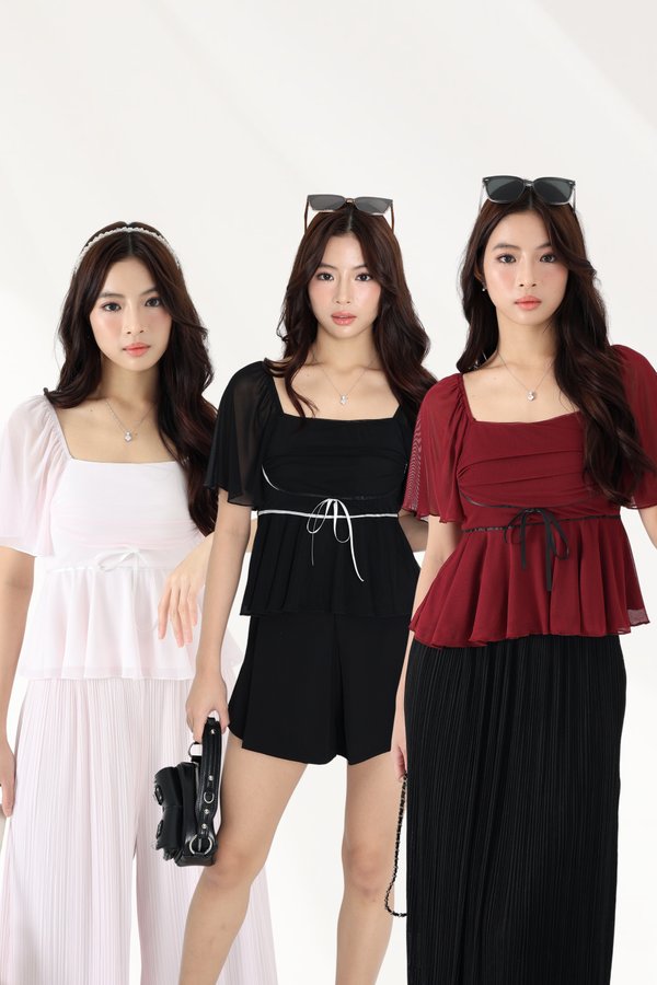 (PREORDER) *TPZ LUXE MESH* CELESTE CONTRAST FLUTTER TOP (MULTIPLE COLOURS)