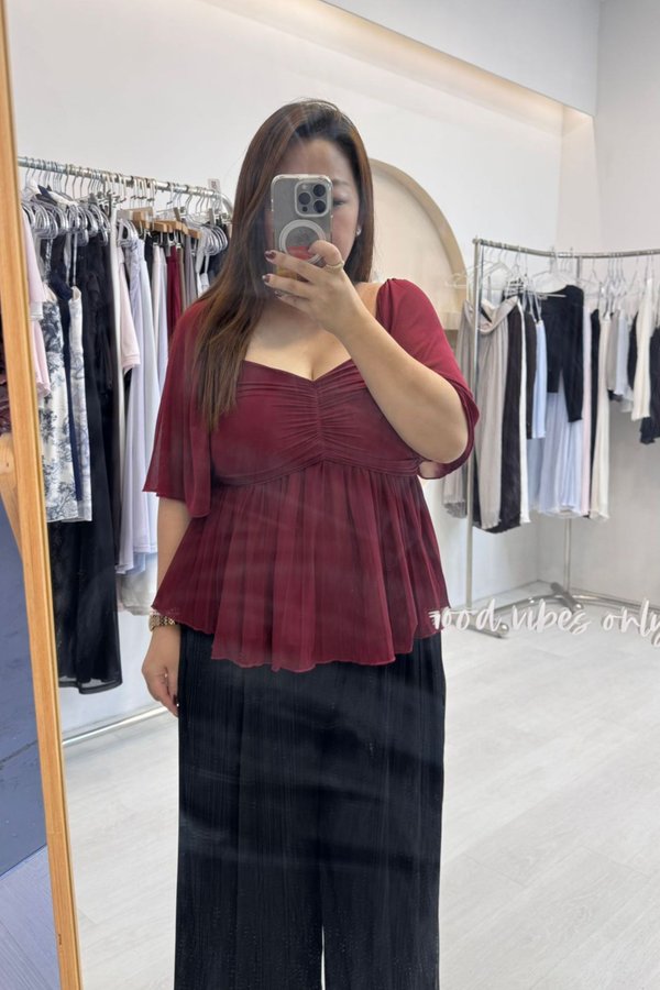 (PREORDER) *TPZ HOUSE OF PLEATS* VELLA MESH BABYDOLL FLUTTER TOP (MULTIPLE COLOURS)