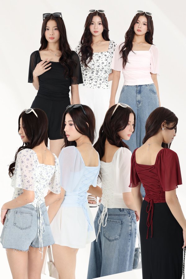 (PREORDER) *LUXE MESH* SOL CORSET MESH FLUTTER TOP (MULTIPLE COLOURS)