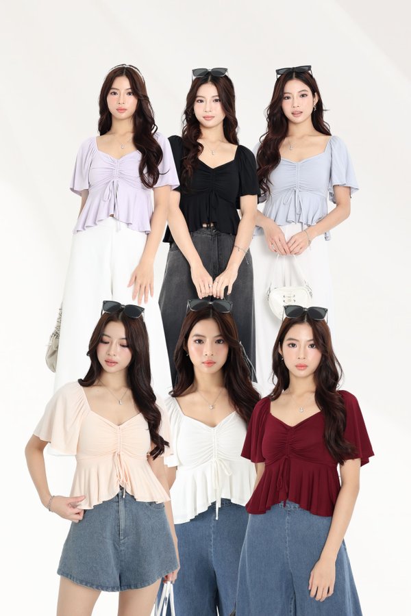 (PREORDER) *TPZ BAMBOO* AIRI FLUTTER RUCHED TOP (MULTIPLE COLOURS)