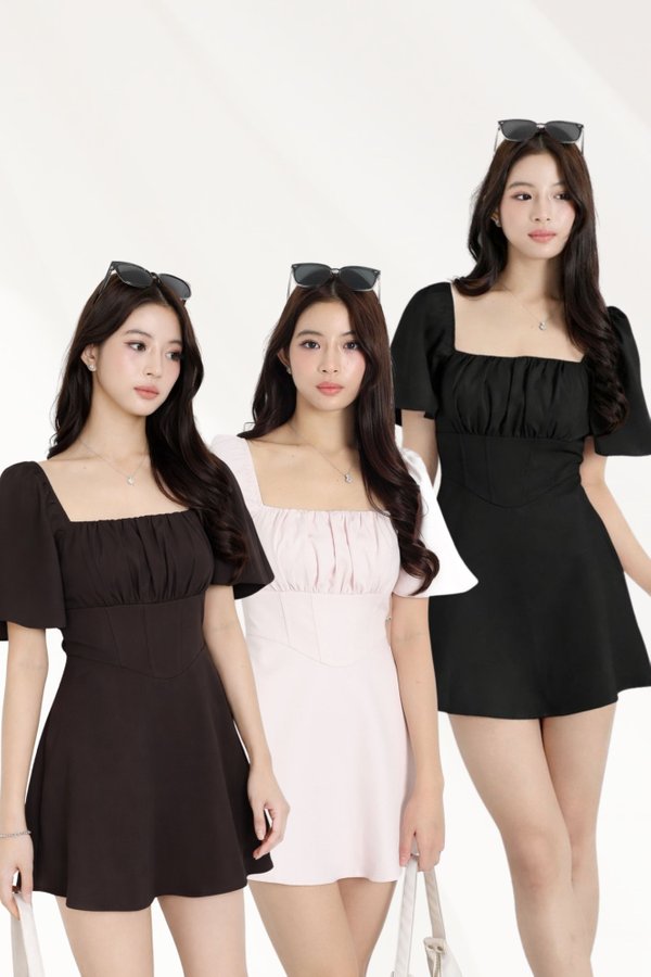 *TPZ* CANYA LACE CORSET FLUTTER DRESS ROMPER *WITH DETACHABLE SHORTS* (MULTIPLE COLOURS)