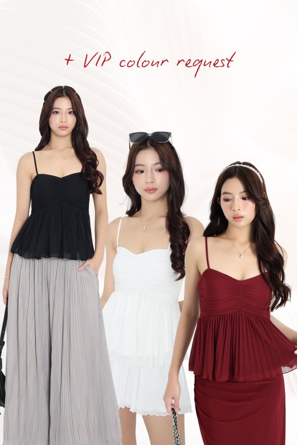 (PREORDER) *TPZ HOUSE OF PLEATS* VELLA MESH BABYDOLL PLEATED TOP (MULTIPLE COLOURS)