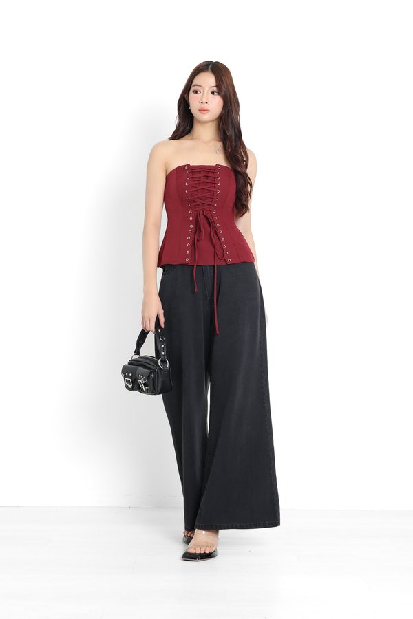 *TPZ* AZETTE CORSET LACED TOP IN BURGUNDY