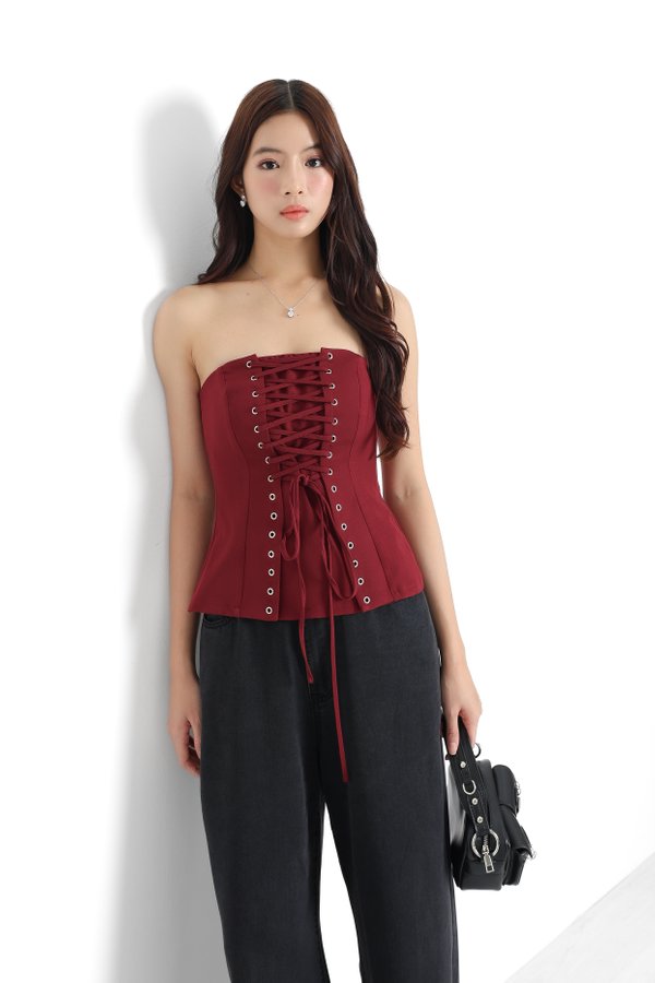 *TPZ* AZETTE CORSET LACED TOP IN BURGUNDY